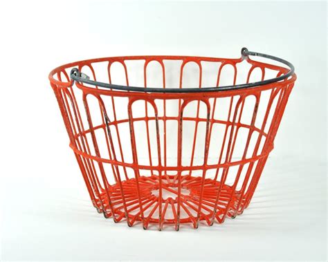 Vintage Large Orange Metal Basket With Handle