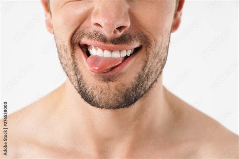 Cropped Photo Closeup Of Funny Naked Man Grimacing At Camera With