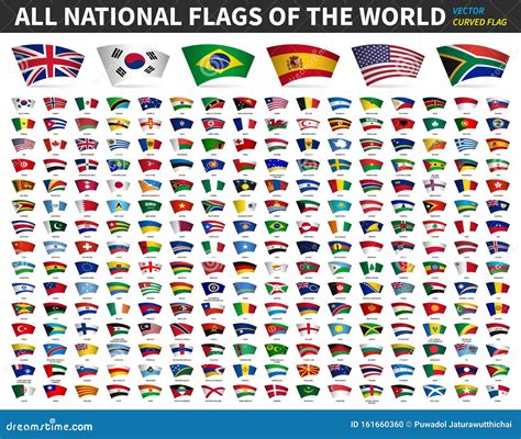 All National Flags Of The World Curved Design White Isolated