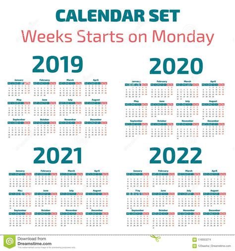 Simple 2019 2022 Years Calendar Stock Vector Illustration Of 2022