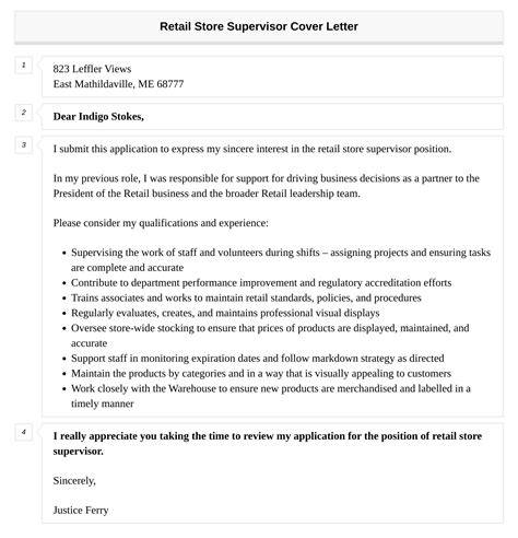 Retail Store Supervisor Cover Letter Velvet Jobs