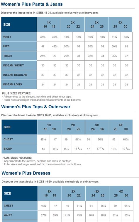 Old Navy Size Chart For Men And Women Clothing