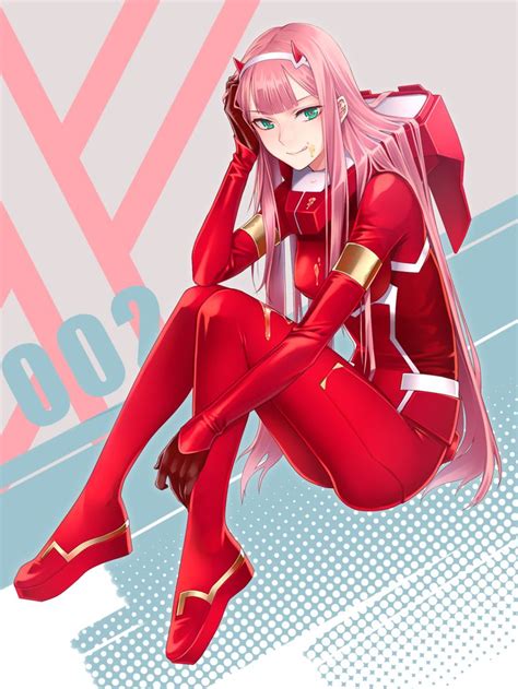 an anime girl sitting on the ground with her legs crossed and pink hair wearing red