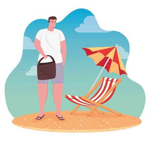 Premium Vector Man In The Beach Happy Guy With Chair Beach And