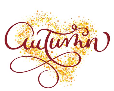Autumn Word On Gold Background In Form Of Heart Vintage Hand Drawn