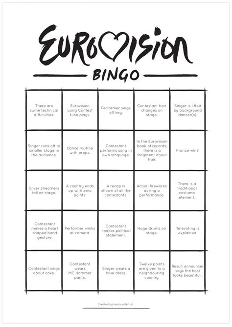 Artists from 16 countries will participate and 10 of them will qualify for the final. Free printable: Eurovision Final 2014 Bingo! | Team Confetti