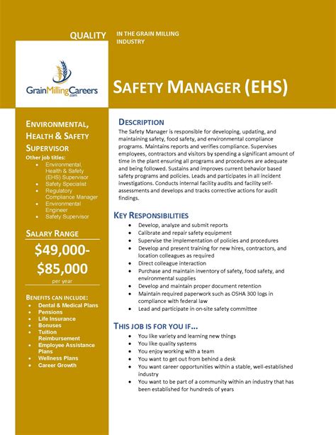 Safety Manager Ehs Grain Milling Careers