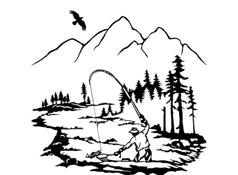 River Fishing 2 pcs 4" Black Fused Glass Decals | Fly fishing tattoo