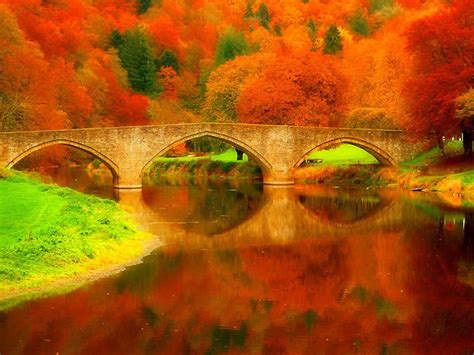 Stone Bridge Autumn Scenery Scenery Autumn Landscape