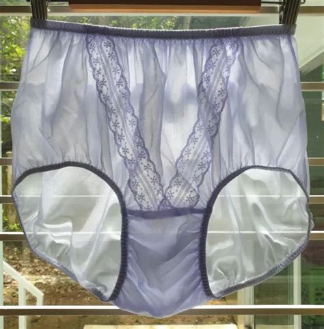Vintage Nylon Granny Panties Sheer Purple Lace Brief Lingerie Size 8