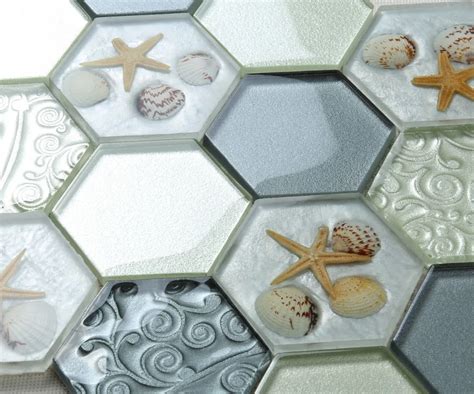 High Quality Hexagon Seashell Glass Mosaic Tile For Kitchen And Bathroom Wall Decor Buy