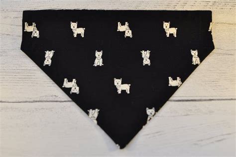 Dog Bandana Slide On Collar Reversible Black Dog Print Etsy Dog