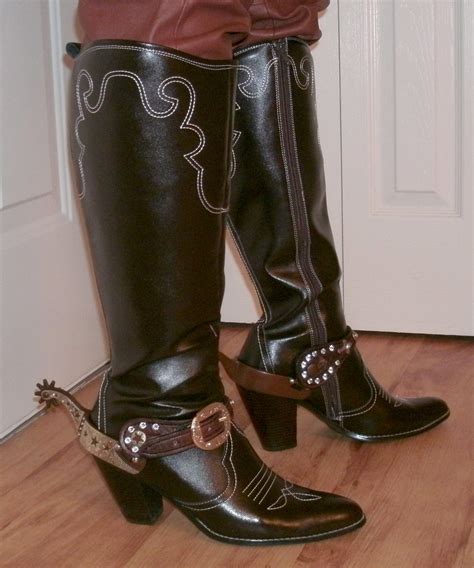If you've selected a shiny new pair of spurs, you may be wondering how to attach them to your favorite cowboy boots. Cowgirl Boots & Spurs | Knee high boots w/3.5 inch heel ...