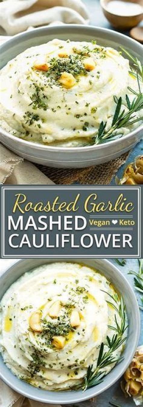 Roasted Garlic Mashed Cauliflower Recipe Paleo Side Dishes Vegan