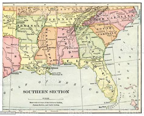Map Of Usa Southern States 1897 Stock Illustration Download Image Now