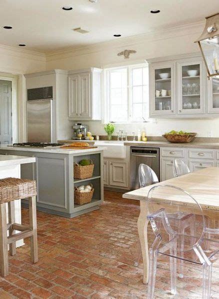 New Farmhouse Kitchen Brick Floor Cabinet Colors 57 Ideas Brick Floor Kitchen Kitchen