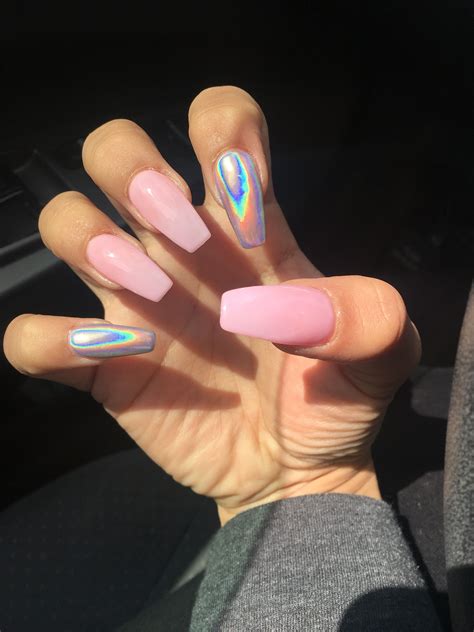 Pink And Holographic Nails Pink Holographic Nails Nails