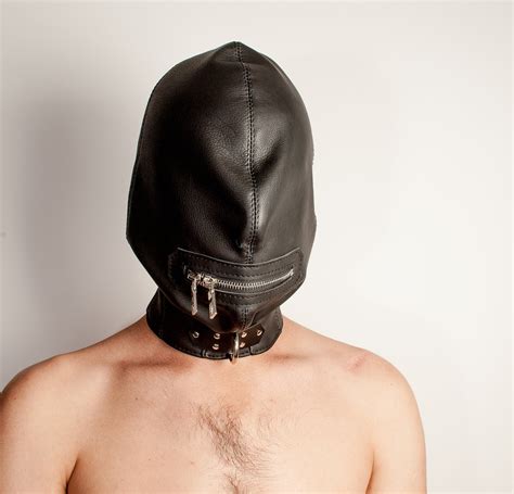 Leather Bondage Hood Leather Mask Bdsm Bondage Gear Sensory Etsy
