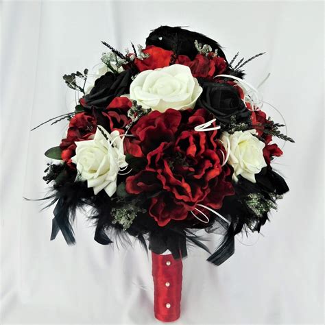 Red And Black Bouquet Gothic Wedding Dark Bouquet Peonies And Etsy