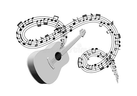 Illustration Of Classical Guitar With Music Notes Flowing Arround Stock