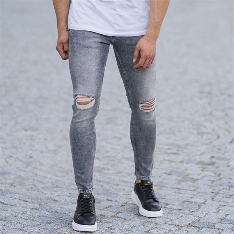 Mens Distorted Leg Skinny Jeans In Anthracite