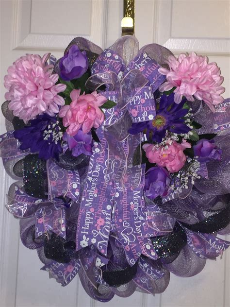 Pin And Purple Mothers Day Deco Mesh And Iridescent Ribbon Wreath With