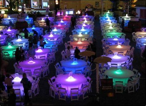We have 80s themed decorations. Themed Party LED Tables - I love the use of light, so fun ...