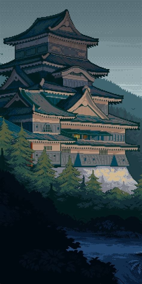 720x1440 Japanese Castle Pixel Art 720x1440 Resolution Wallpaper Hd