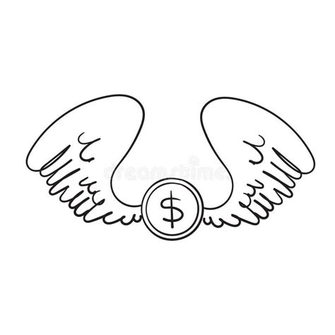 Hand Drawn Doodle Dollar Money With Wings Illustration Vector Stock