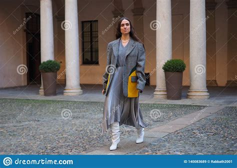 milan italy 21 february 2019 fashion bloggers street style outfits editorial stock image