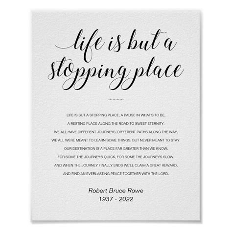 Life Is But A Stopping Place Memorial Poem Poster Zazzle Memorial