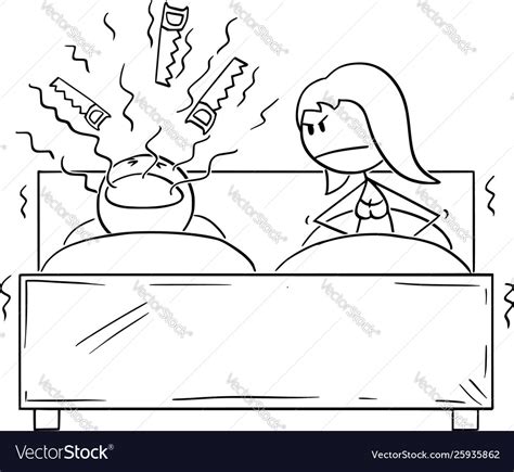 cartoon couple in bed and man snoring woman vector image