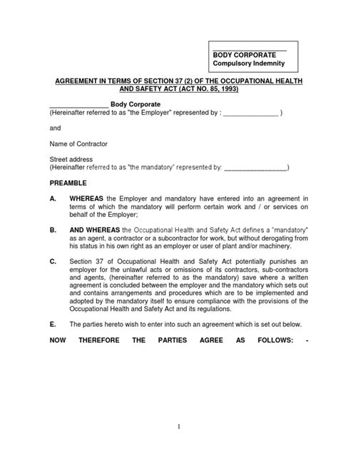 agreement in terms of section 37 2 of the occupational health and safety act act no pdf