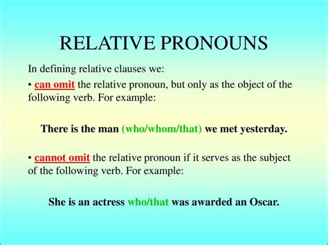 For example (clause after the object of the sentence) Relative clauses - online presentation