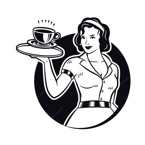 Premium Vector Retro Waitress Serving Coffee Clipart