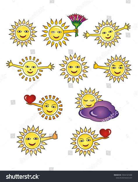 Smiling Sun Icons Smileys 10 Pictures Vector De Stock Libre De