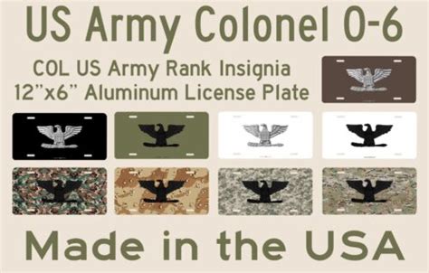 Us Army Colonel Col O 6 Rank Insignia 12x6 Aluminum License Plate