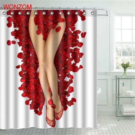 Wonzom Polyester Fabric Sexy Girl Shower Curtain Belle Lip Bathroom Decor Angel Waterproof