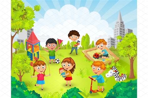 Children Playing In The Park Vector ~ Illustrations ~ Creative Market