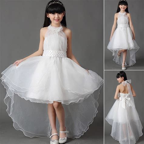 Mädchen Weiße Blume Brautjungfer Partei Hochzeit Perle Kleid Kinder