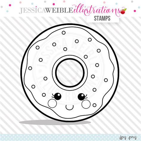 If you would like to share the printable donut coloring pages with a friend,. Kawaii Donut Cute Digital Stamp Donut Blackline Sprinkled