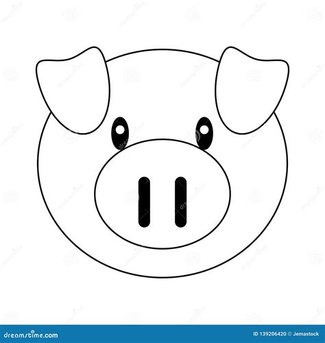 Pig Animal Head Cartoon Black And White Stock Vector Illustration Of