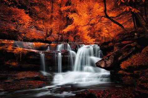 Autumn Waterfall Red Cascades Foliage Rocks R6 R