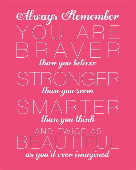 Milne sometimes, profound wisdom can come from children's books. Printable Quote - Always remember you are braver, stronger, smarter a…