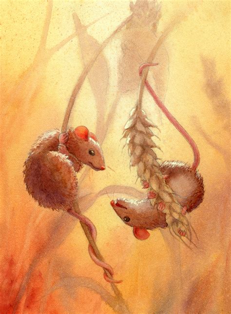Cute Field Mouse And Raspberries Art Original Painting