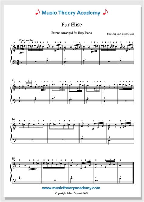 Free pdf has tabs and notation. Fur Elise - Music Theory Academy - Free Easy Piano Sheet Music PDFs