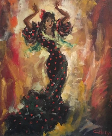 Unknown ‘rita Spanish Flamenco Dancer Signed Oil Painting For Sale