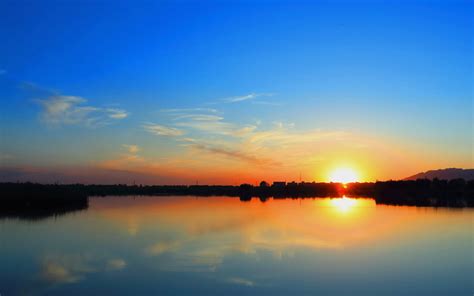 Wallpaper Sunset Sun Rays River Blue Sky Clouds 2880x1800 Hd