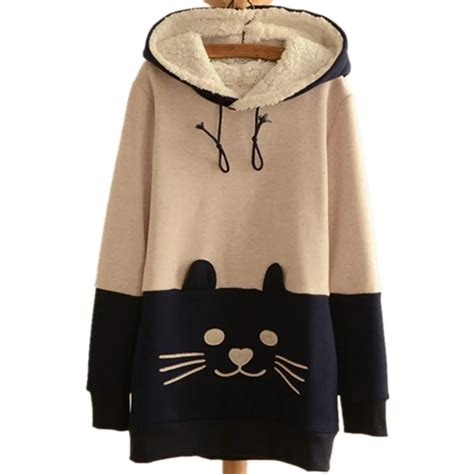 Japanese Harajuku Hoodies Cute Cat Kawaii Women Sweatshirts Anime Women