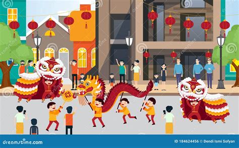 People Celebrating Chinese New Year Stock Vector Illustration Of Mask